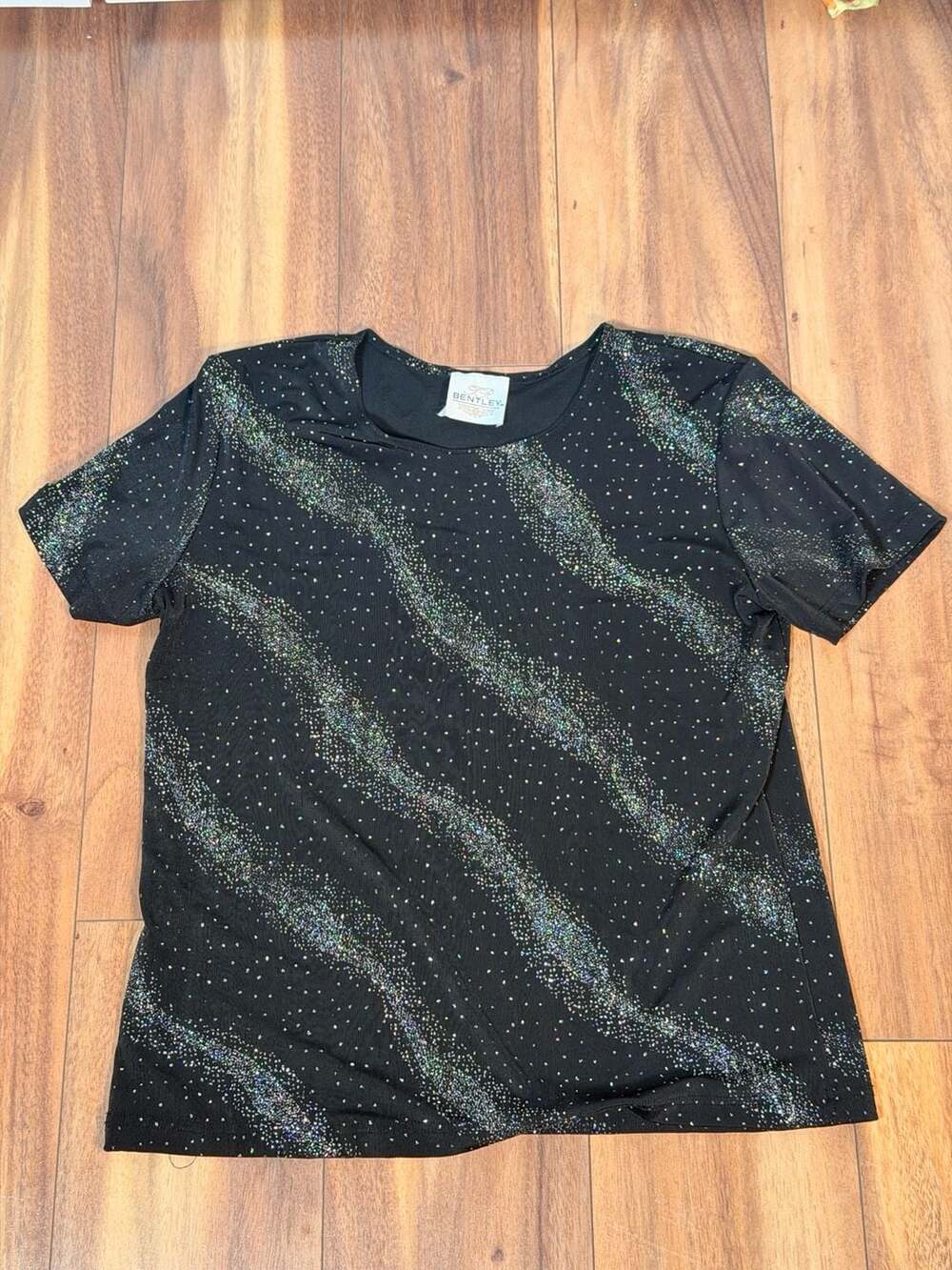 TR Bentley Blouse Top Black Sparkle Glitter Short Sleeve
